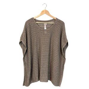 Chico’s Poncho Tan Brown Metallic Gold Sweater Knit, Size S/M